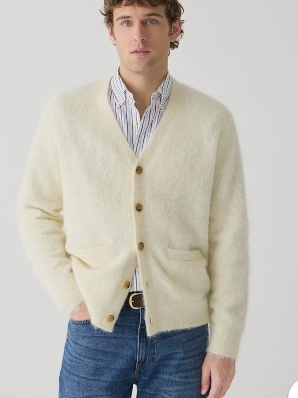 J. Crew Cream V-Neck Button Cardigan